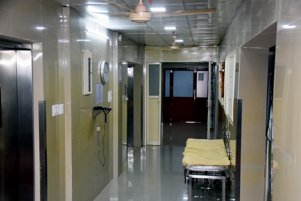 Hospital corridor and modern medical infrastructure